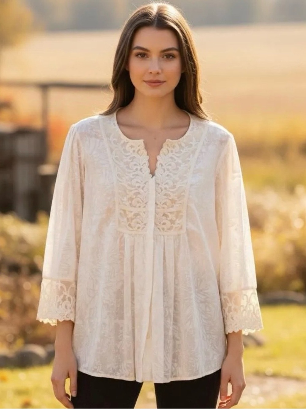 Coldwater Creek 3X White Embroidered Lace Tunic Blouse Boho Cottagecore